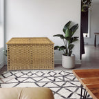 Wicker Storage Trunk, Large Storage Basket with Lid,Rural Natural | Handwoven Wicker Chest with Stay-Open Lid, 30 x 17 x 18 in, 160L（42.3 Gallon）Metal Frame, Easy to Assemble, Supports 200lb