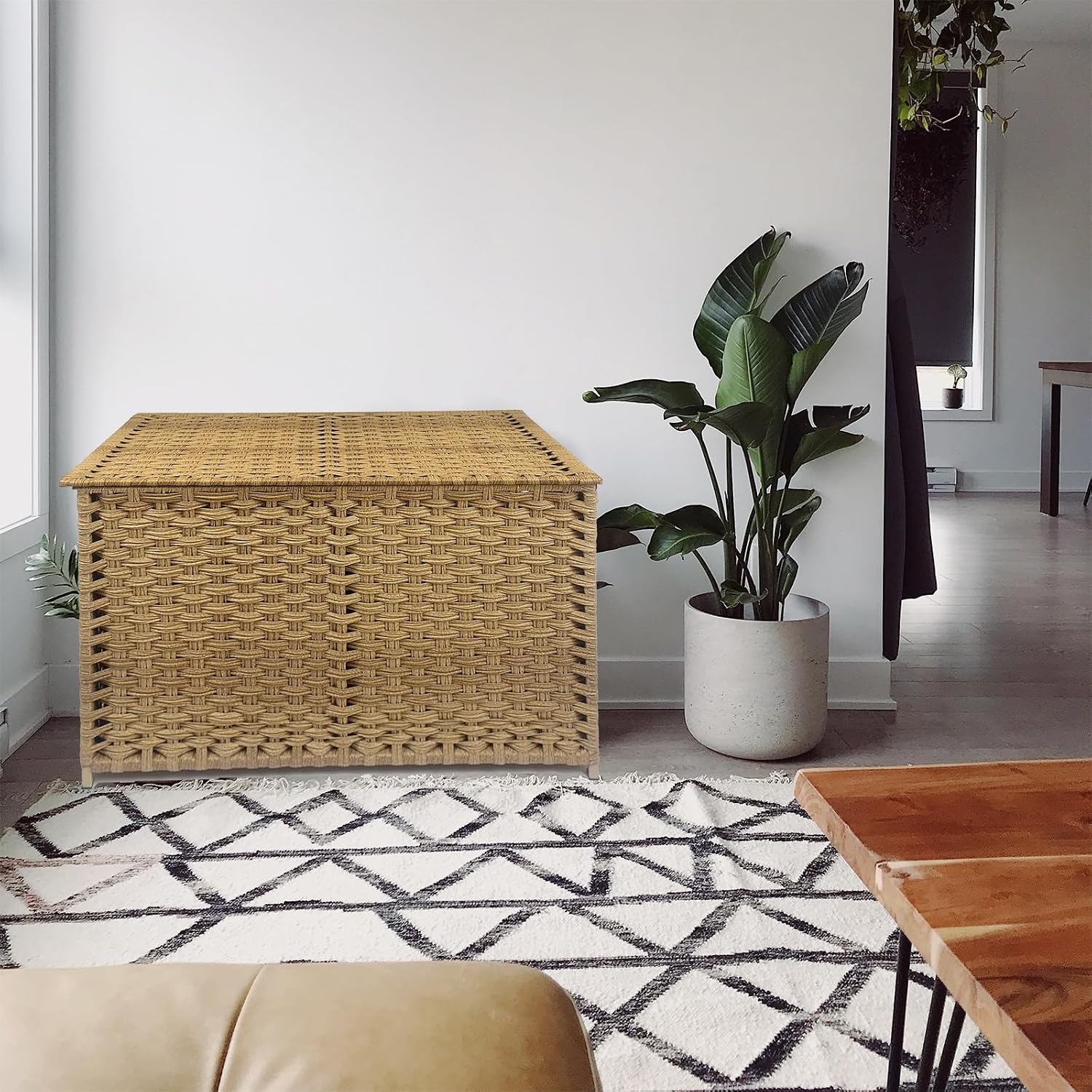 Wicker Storage Trunk, Large Storage Basket with Lid,Rural Natural | Handwoven Wicker Chest with Stay-Open Lid, 30 x 17 x 18 in, 160L（42.3 Gallon）Metal Frame, Easy to Assemble, Supports 200lb