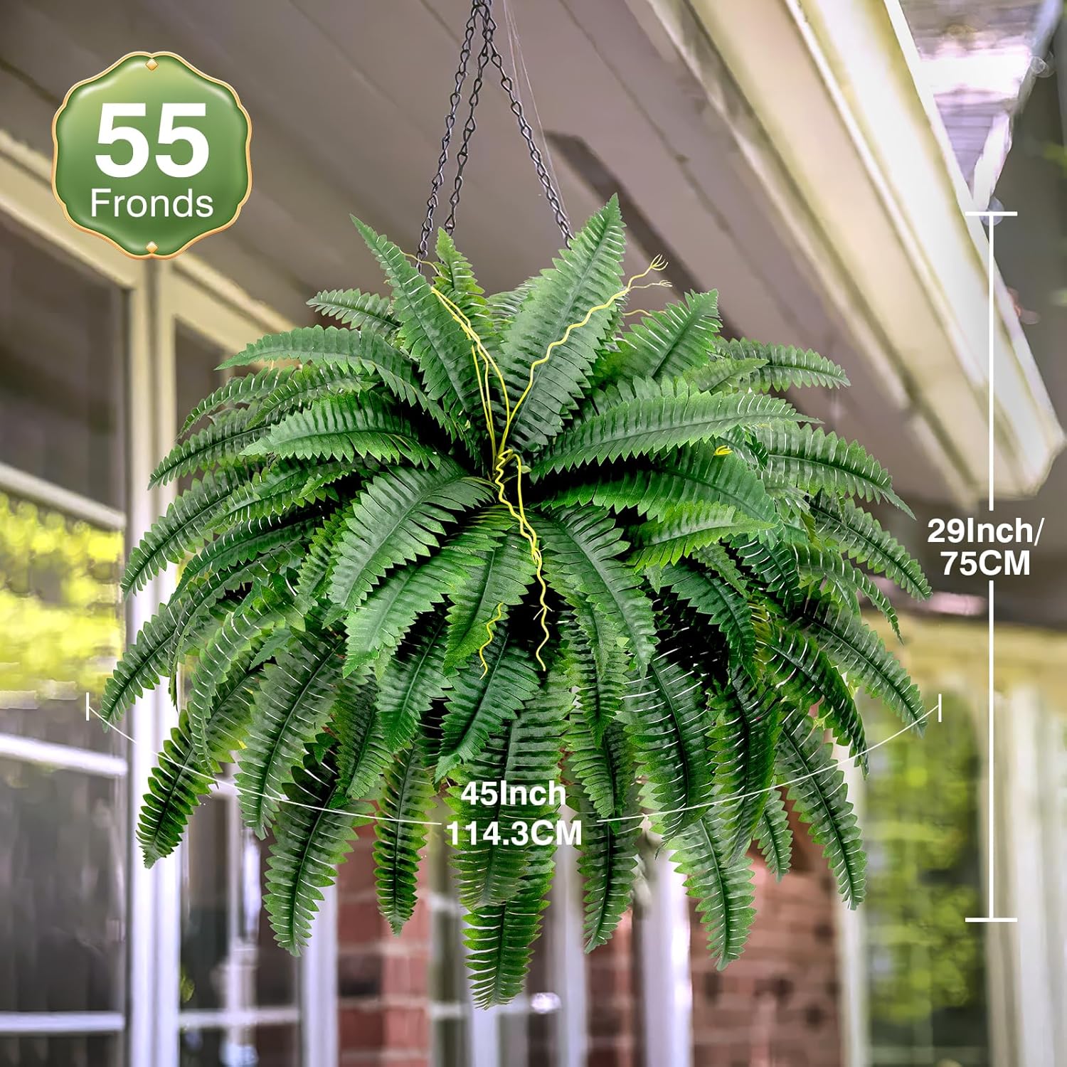Artificial Boston Fern Bush - Set of 2 45Inch Fake Ferns with 55 Fronds, Large Hanging Faux Plants Decor, UV Resistant Faux Fern Vines Silk Greenery for Outdoor Indoor, Porch, Farms, Patio