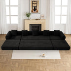 DAMAIFROM Convertible Sleeper Sofa Bed with Cylindrical Pillow,Corduroy Folding Mattress Couch with Fixed-Shape Frame,Modular Floor Sofa Lounge Couch for Living Room Bedroom Lounge,158.6",Black