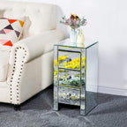 3 Drawer Mirrored Nightstand, Silver Glass Bedside Table with Crystal Knobs, Fully Assembled End Table for Bedroom, Living Room, Glam Accent Furniture, 11.8" x 11.8" x 23.6"