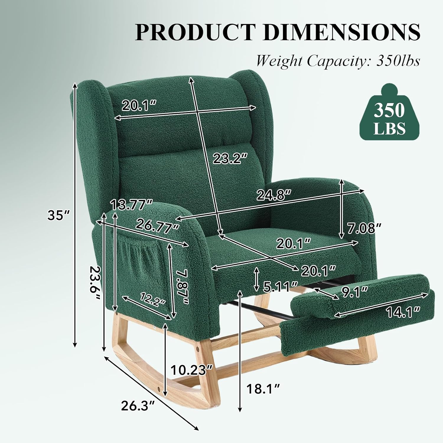 NIOIIKIT Nursery Rocking Chair with Footrest, Teddy Upholstered Glider Chair, Nursery Gliding Recliner with Side Pocket, Glider Rocker for Living Room (Green)