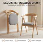 HNY Wooden Folding Chair with Cushion Set of 2, Chenille Foldable Dining Chairs Lightweight Folding Event Chair, Portable Space-Saving Accent Chair for Kitchen Dining Living Room Small Spaces, Grey