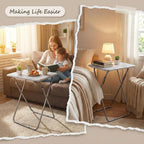 Tv Trays Folding Tv Table, Dinner Table for Eating with Sturdy Metal Frame, Small Foldable Snack Trays Table for Living Room, Couch,Sofa, Bed, No Assembly Required (White Marble)