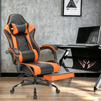 Big and Tall Gaming Chair with Footrest, Ergonomic Computer Desk Chair with Lumbar Support & Headrest, High Back PU Leather Gaming Office Chair, Reclining Swivel Task Chair for Office or Gaming