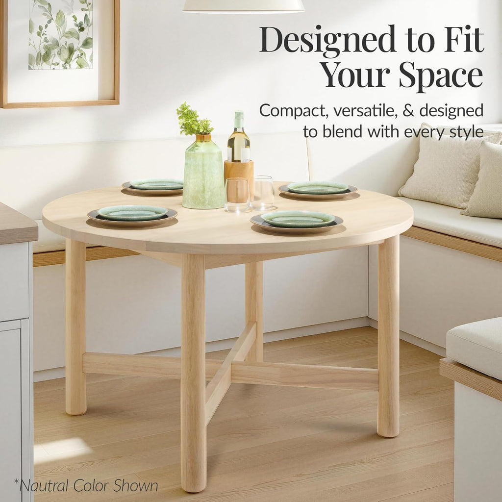 Best Choice Products Solid Wood Dining Table for 4-6, Kitchen Table, 47" Round Table, Modern Farmhouse, Space Saving for Dining Room, Kitchen, Or Living Room, Easy Assembly - Walnut