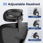 marrap Ergonomic Office Chair, Mesh Seat Cushion with 3D Armrests and 3D Headrest, Adjustable Lumbar Support with 90-120° Rocking Function for Home Office, Black