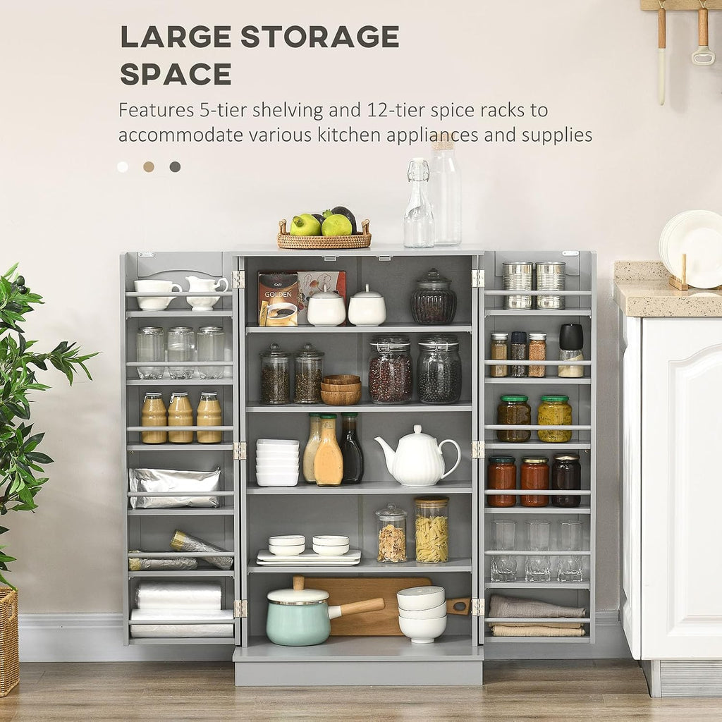 41" Kitchen Pantry Storage Cabinet, Freestanding Kitchen Cabinet with 12 Door Shelves, Double Doors, 5-Tier Shelving and Adjustable Shelves