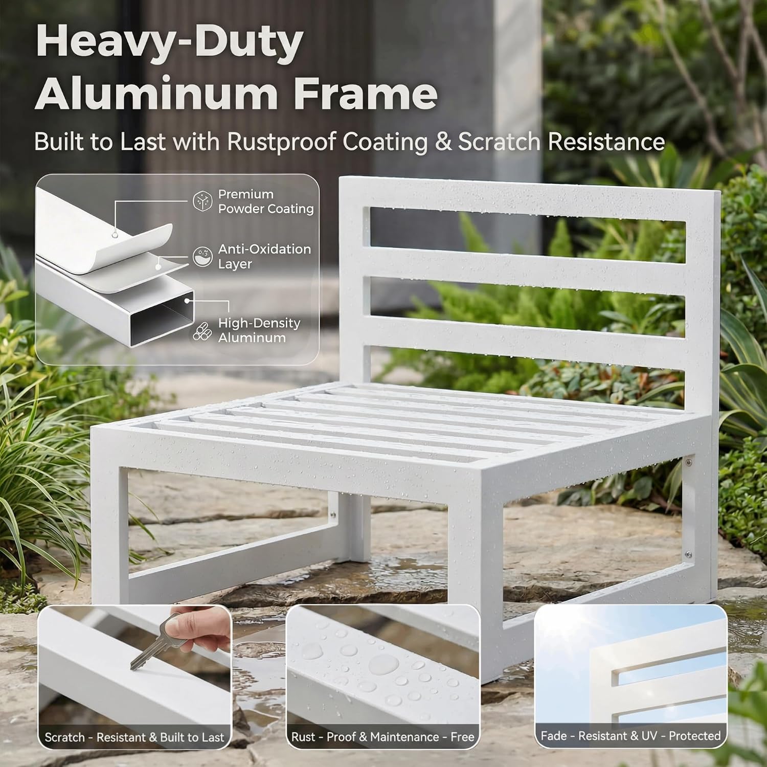 NICESOUL 4 Piece Patio Aluminum Furniture Set, 29" Oversized Wide Deep Seats Outdoor Sectional Sofa, 500 lbs Heavy Duty Modular Conversation Set for Balcony, Porch, Backyard and Poolside, Light Grey