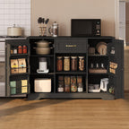 Gizoon 45" Coffee Bar Cabinet with Door and Shelves Kitchen Hutch with Countertop, Kitchen Buffer Cabinet with Storage for Bedroom and Living Room, Black
