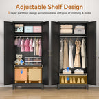 Polup 71" Tall Metal Armoire Wardrobe Closet with 2 Doors, Heavy Duty Steel Clothing Storage Cabinet with Hanging Rod & Adjustable Shelves, Freestanding Modern Locker Organizer for Bedroom, Office