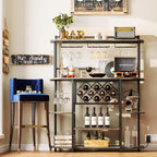 ROCHECASA Wine Rack with LED Light, Bar Table Cabinet with Glass Holder, Freestanding Coffee Bar Storage Shelves, 6-Tier Liquor Cabinet for Kitchen, Dining Room, Living Room,Grey 43.3"