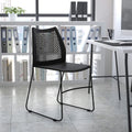 EMMA + OLIVER Home and Office Black Sled Base Stack Chair with Air-Vent Back - Guest Chair
