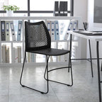 EMMA + OLIVER Home and Office Black Sled Base Stack Chair with Air-Vent Back - Guest Chair
