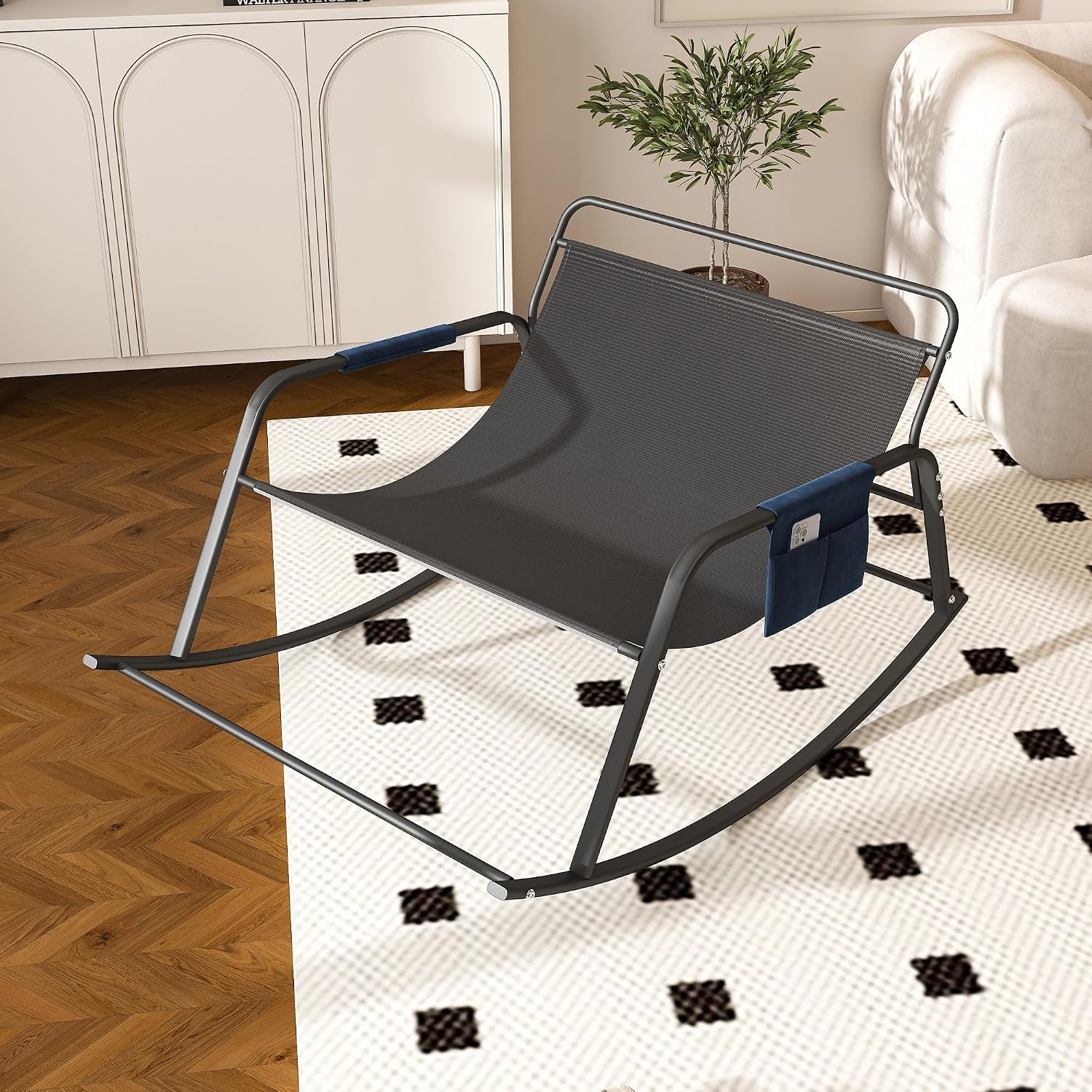 Ergonomic Rocking Lounge Chair with Tufted Cushion | Carbon Steel Frame, 35.43" Wide Seat, 330 lbs Capacity, Navy Blue