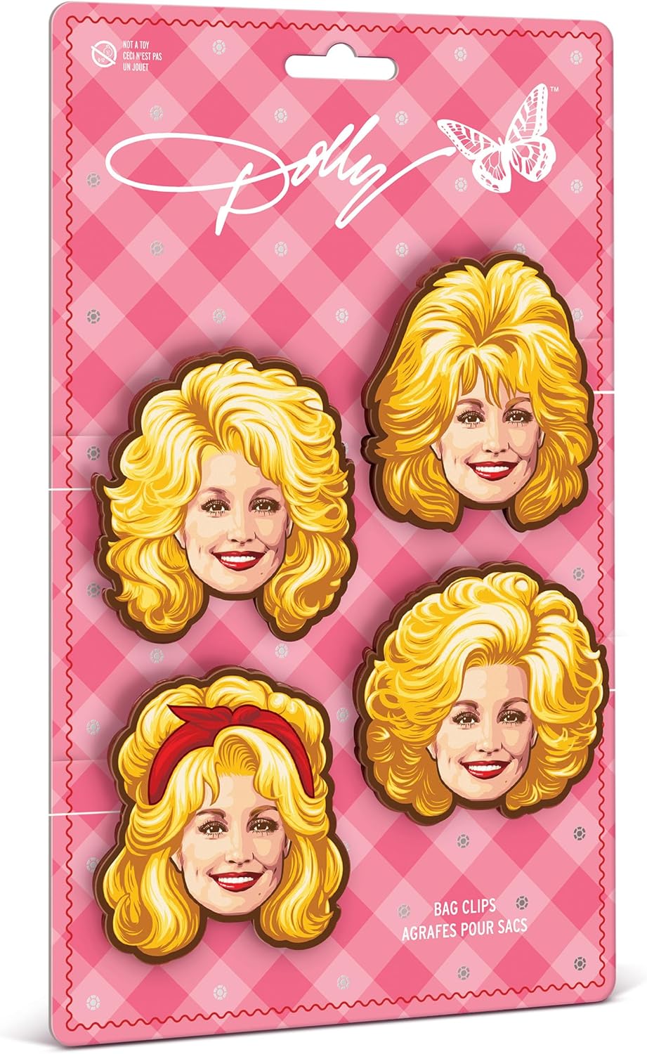 Dolly Parton Bag Clips, Set of 4, BPA-Free Plastic, Dolly-Inspired Iconic Hairstyle Designs, Kitchen and Pantry Organization