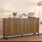 Fiogmub Fluted Accent Storage Cabinet, Kitchen Sideboard Buffet with 4 Fluted Doors, Adjustable Shelves for Living Room, Dining Room, Hallway (Walnut)