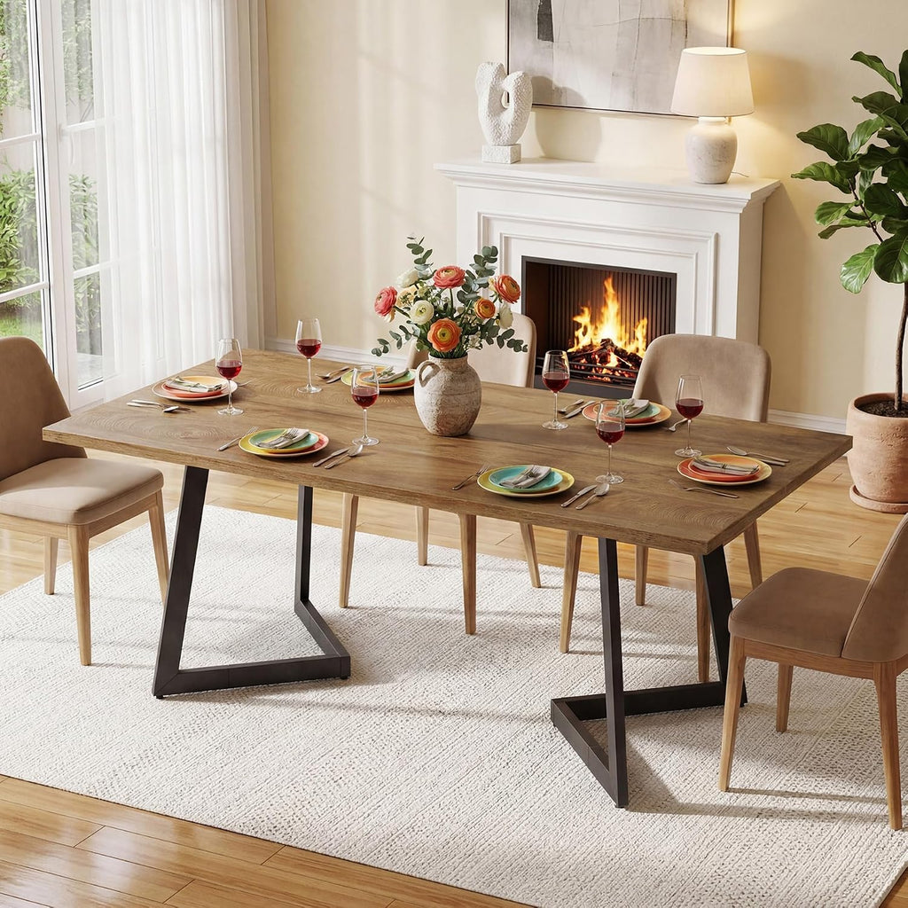 Tribesigns Rectangular Dining Table for 6, 62 Inches Farmhouse Dinner Table with Metal Legs, Wooden Small Kitchen Table for Dining Room, Small Spaces, Apartments