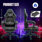ECOTOUGE Massage Gaming Chair, Video Game Chair with Footrest, Ergonomic Computer Chair with Headrest and Massage Lumbar Support, Height Adjustable High Back Office Desk Chair with 360° Swivel, Black