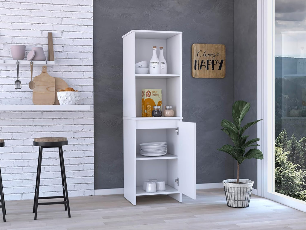 24.4" D*16.53" W*48.03" H Freestanding Kitchen Pantry with 2 Shelves, Lower Single Door, Rectangular Storage Cabinet, Modern Minimalist, for Living Room, Dining Room, White