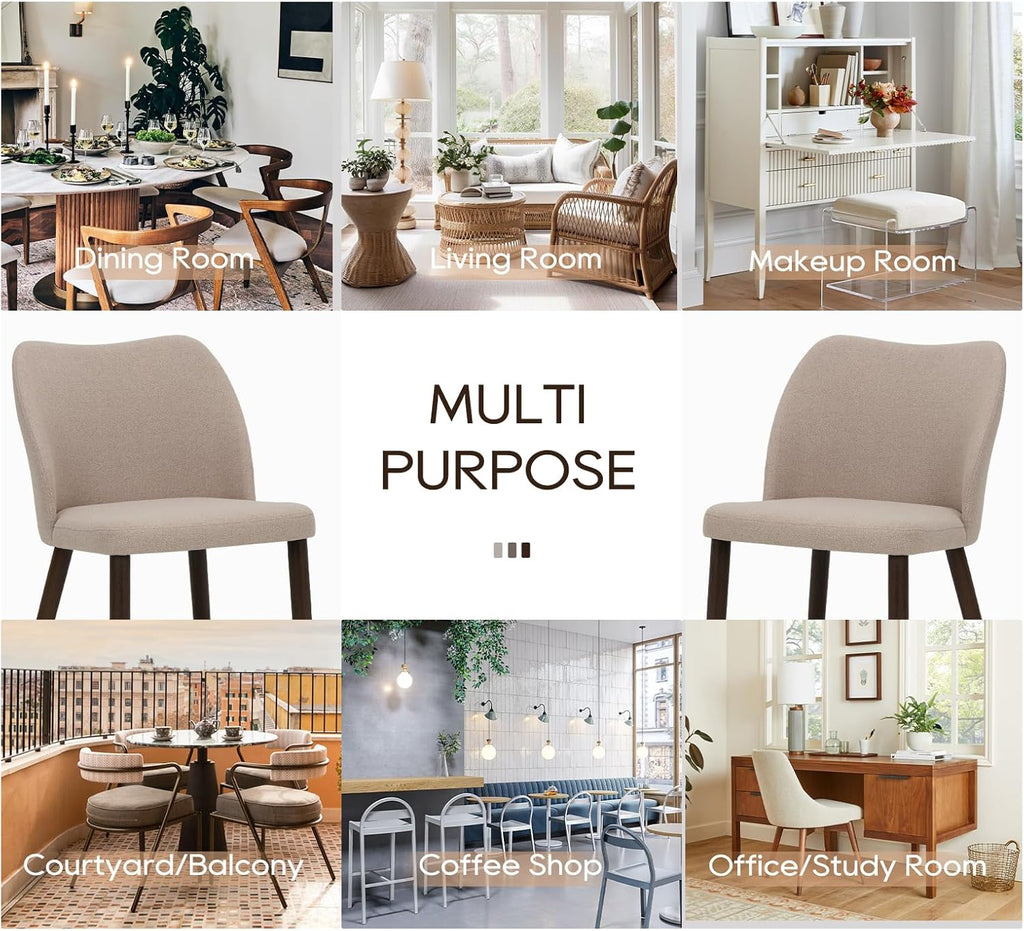 MALOL Dining Chairs Set of 6, Upholstered Fabric Kitchen Chairs with Curved Back, Padded Seat and Solid Wood Legs, Modern Dining Chair for Kitchen Dining Room, Camel