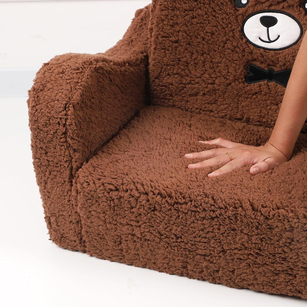 MOMCAYWEX Kids Sofa, 2-in-1 Flip-Out Foam Couch, Soft Play Lounge Chair for Toddlers and Children, Brown