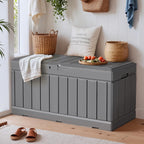 YESHOMY Storage Chest, Entryway Resin Shoe Bench, Toy Box with Hydraulic Bracket Flip Lid, Side Holder, Supports 450 lbs for Bedroom, Living Room, Lockable, Gray