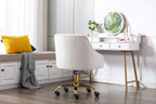 Comfy Home Office Task Chair with Wheels, Cute Modern Upholstered Velvet Seashell Back Adjustable Swivel Vanity Desk Chair, for Women, for Kids, for Girls, Living Room, Bedroom, (White)