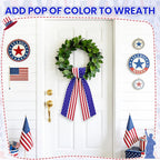 Patriotic Wreath Sash, 56 Inch Red and White Stripes White Blue Stars Front Door Wreath Sash for Holiday Indoor Outdoor Decorations, 1 Pcs