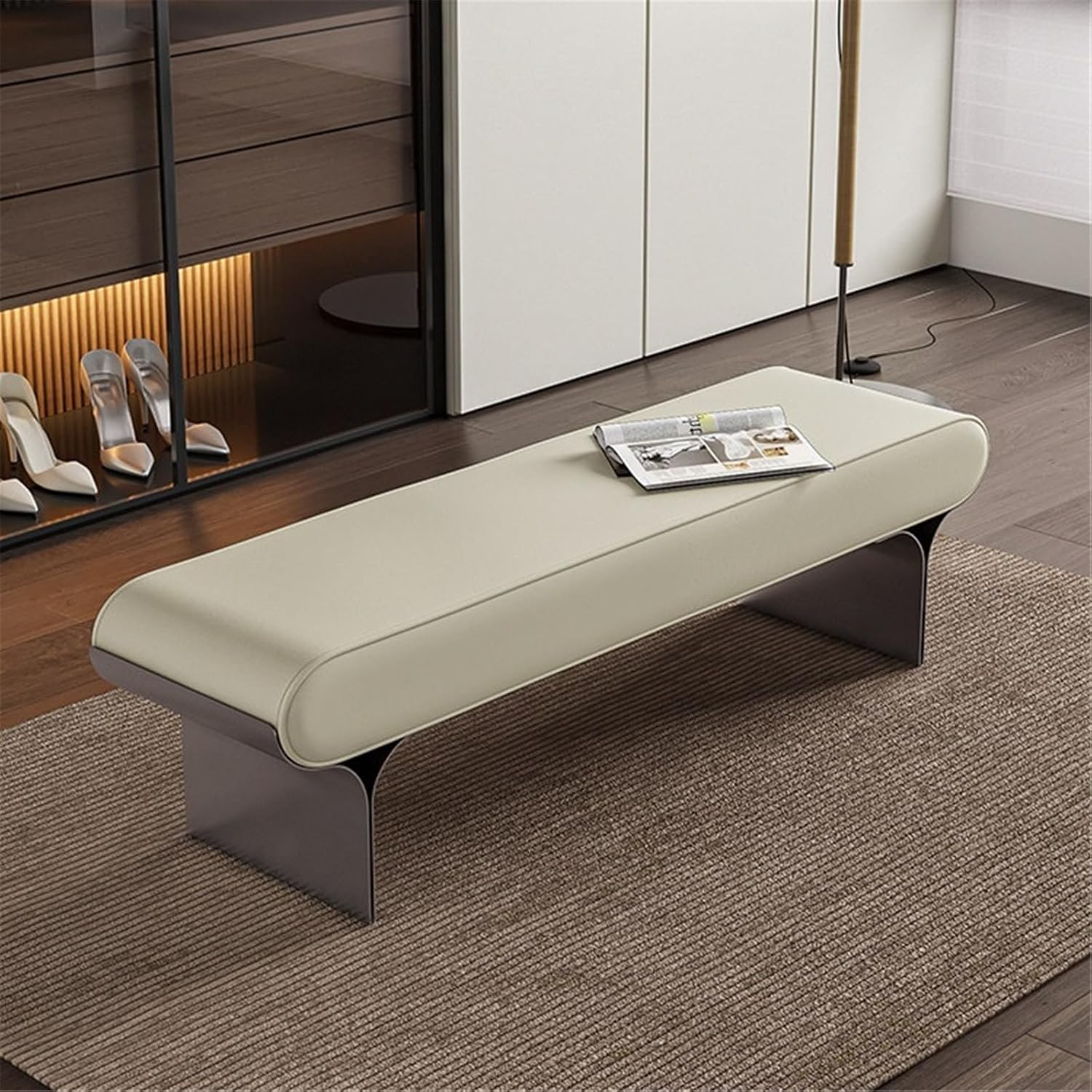 Modern Upholstered Bed end Bench Bedroom Home Use Bedside Dressing Room Long Shoe Changing Entryway(Medium)