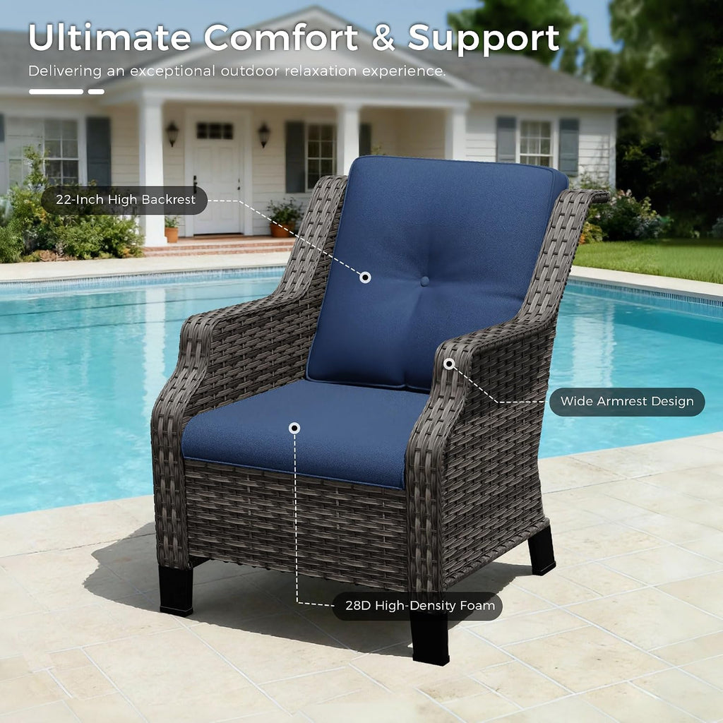 Outdoor Patio Chairs Set of 2, Wicker Patio Furniture with Thick Cushions, Curved Armrest, Deep Seating, Rattan Outdoor Chairs for Porch, Deck, Balcony