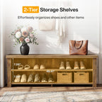 Tribesigns 55.12" Entryway Bench with Storage, Farmhouse Shoe Storage Bench with 2-Tier Shelves, Shoe Rack for Entryway, Hallway, Mudroom, Bedroom, Rustic Brown