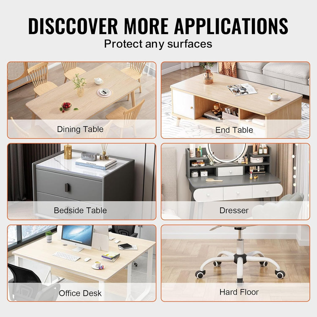 VEVOR Plastic Table Cover, 40 x 80 Inch 2.0 mm Thick Rectangle Clear PVC Mat Protector, Waterproof & Easy Cleaning Desk Pad Tablecloth, for Office, Dresser, Dining Room, Night Stand