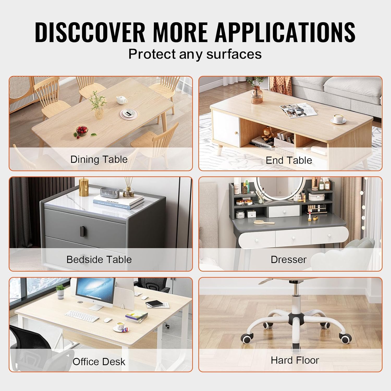 VEVOR Plastic Table Cover, 42 x 60 Inch 2.0 mm Thick Clear PVC Desk Mat Protector, Waterproof & Easy Cleaning Desk Pad Tablecloth, for Office, Dresser, Dining Room, Night Stand