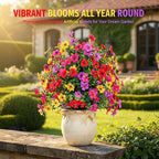 Artificial Petunias with Ground Stake, 18 Inch Artificial Flowers for Outdoors Stick in Ground, Lifelike Faux Flowers for Garden, Yard, Planter, Porch, Indoor Outdoor Home Decor (8 PCS)