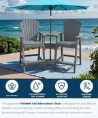 FOOWIN Tall Adirondack Chair Set of 8, All Weather HDPE Bar Height Adirondack Chair with Double Connecting Trays, Adirondack Barstools for Balcony, Deck, Backyard, Patio, Garden Grey