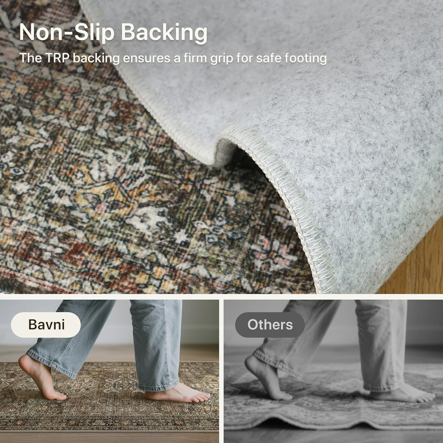 Bavni 2x5 Runner Rug, Non Slip Washable Runner Rug, Vintage Brown Hallway Rug Runner, Ultra Thin Low Pile Carpet Runner for Kitchen Bathroom Entryway Bedroom, Brown