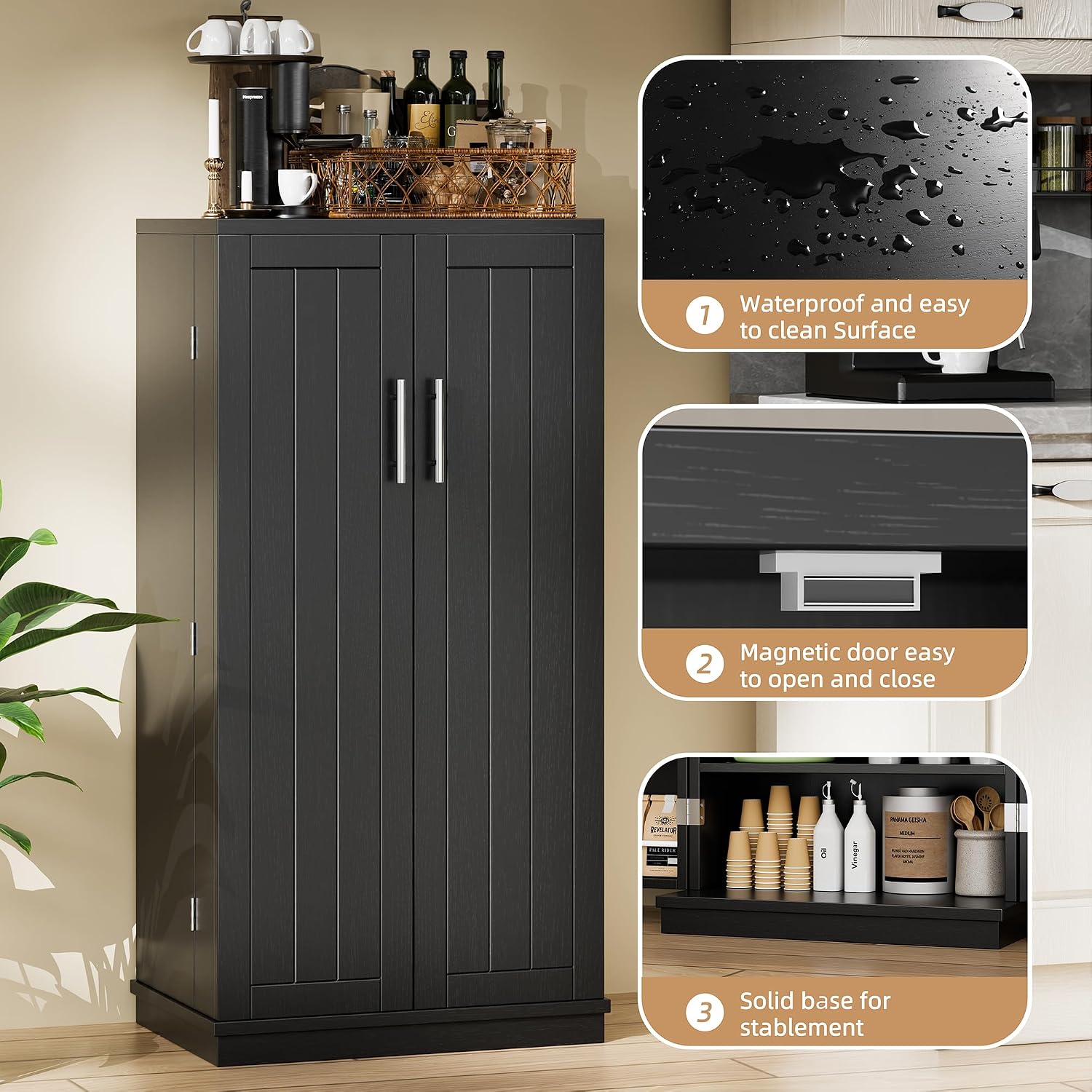 Shintenchi Kitchen Pantry Cabinet,5 - Layer Storage Cupboard with Adjustable Shelves for Organizing and Storing Food Items,47'' Versatile Buffet Sideboard for Kitchen, Bathroom and Laundry,Black
