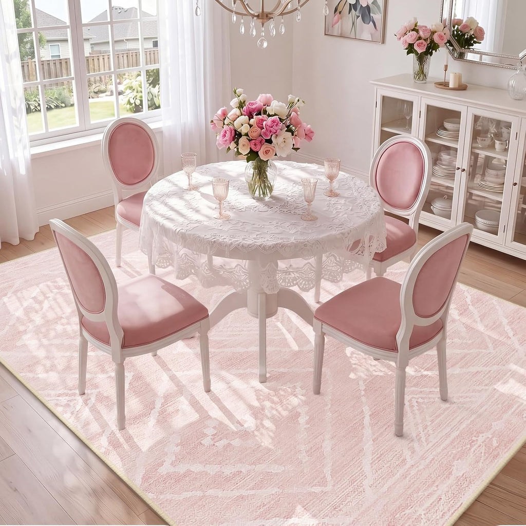 BESTSWEETIE Area Rug 5x7 Rug Machine Washable Non-Slip Low Pile Print Pattern Western Rug for Living Room Bedroom Entryway Tribal Series -Light Pink/Cream