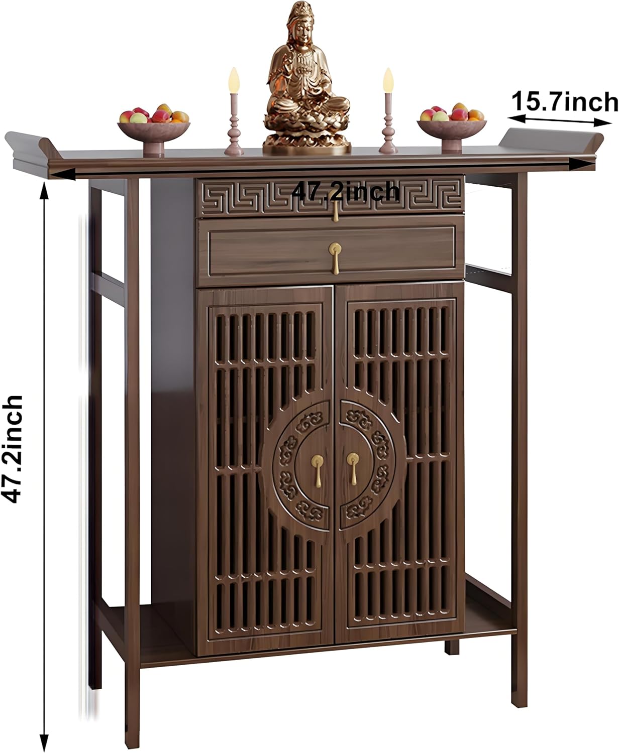 Meditation Shrine Buddhist Altar Table - Buddha Pooja Spiritual Prayer for Saints At Home Greek Altar Catholic Loved Ones Ancestral Counter for My Jesus Ofrenda Table,Walnut/47.2Inch