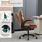 Office Desk Chair,Mid Back Executive Leather Chair,Ergonomic Home Computer Chair,Modern Conference Room Chairs with Adjustable Flip-Up Arms and Rocking Function (Brown)
