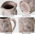 Ceramic Flower Vase with Handles,11" Neutral Tall Clay Terracotta Vases Farmhouse Table Vases with Handle Living Room Decor Rustic Pottery Pots for Home Shelf Coffee Dining Desk Fireplace