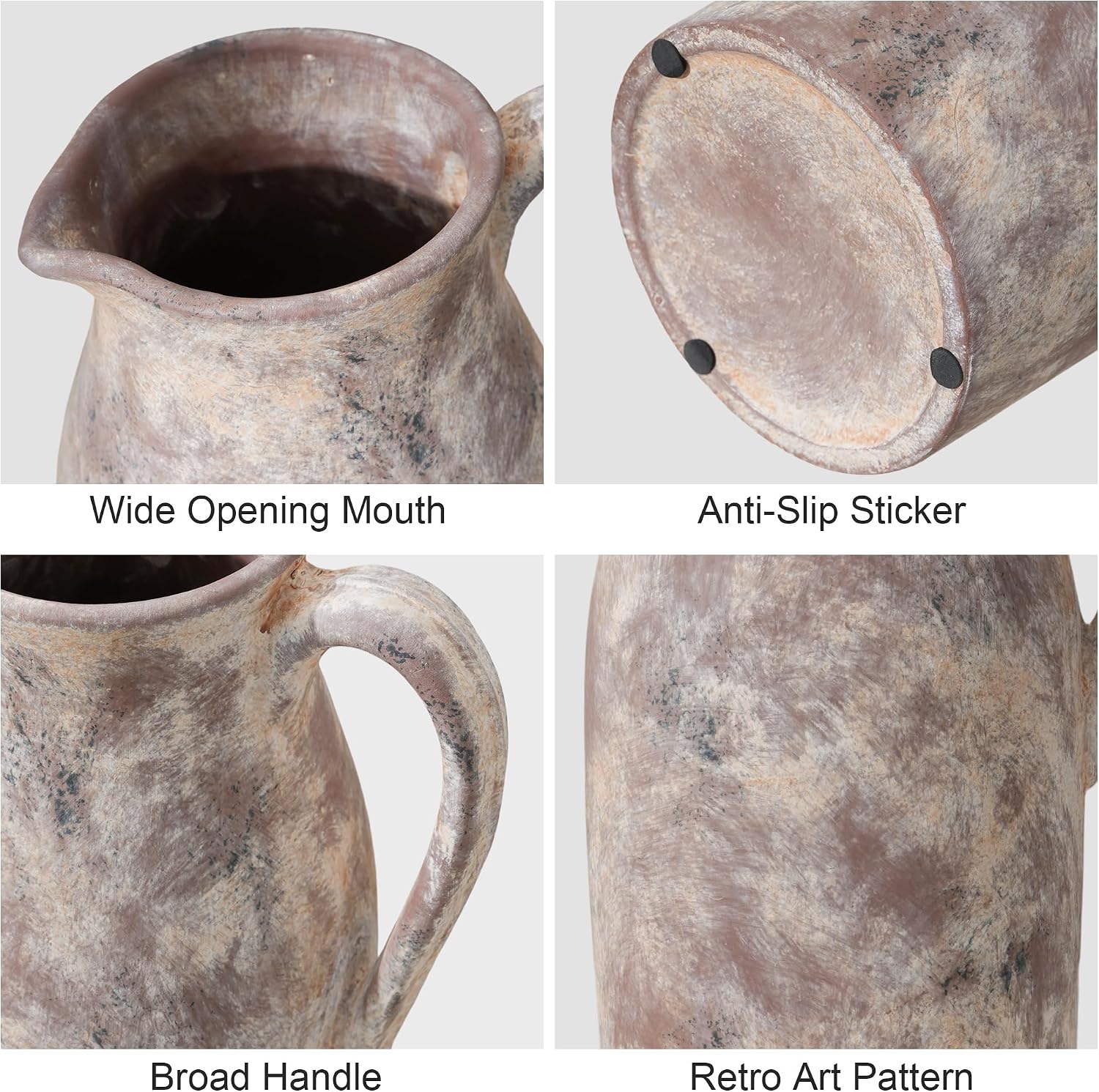 Ceramic Flower Vase with Handles,11" Neutral Tall Clay Terracotta Vases Farmhouse Table Vases with Handle Living Room Decor Rustic Pottery Pots for Home Shelf Coffee Dining Desk Fireplace