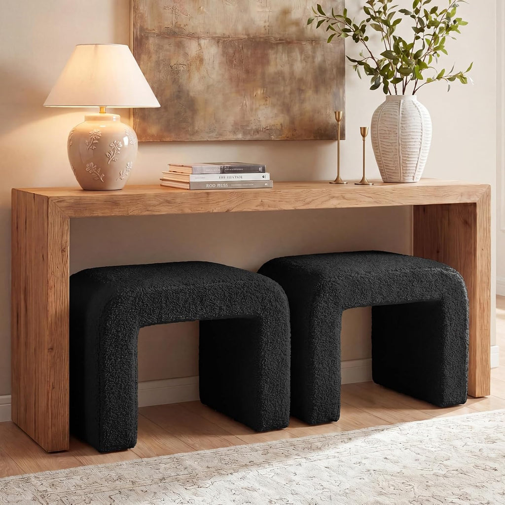 Tribesigns Modern Vanity Stool, Sherpa Upholstered Foot Stool Ottoman, Large Foot Rest for Couch, Shoe Bench for Entryway, Extra Seating for Living Room, Bedroom, Dressing Room, No Assembly, Black