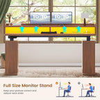 SEDETA Standing Desk with Storage, 55" Fluted Stand Up Desk with Power Outlets and LED Lights, Height-Adjustable Table with Monitor Shelf for Home Office & Gaming, Brown