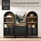Best Choice Products 72" Tall Arched Pantry Cabinet w/Reeded Doors, 5-Tier Bookshelf, Armoire, Hutch, Bookcase, Storage Cabinet w/Adjustable Shelves, for Dining Room and Livingroom - Black Oak