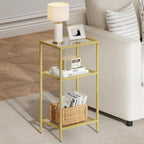 Side Tables Set of 2, Tempered Glass End Table with Metal Frame, 3-Tier Small Nightstands with Storage Shelves,Tall Table Stand for Home Decor, Living Room, Bedroom, Office, Gold（2 Pack）