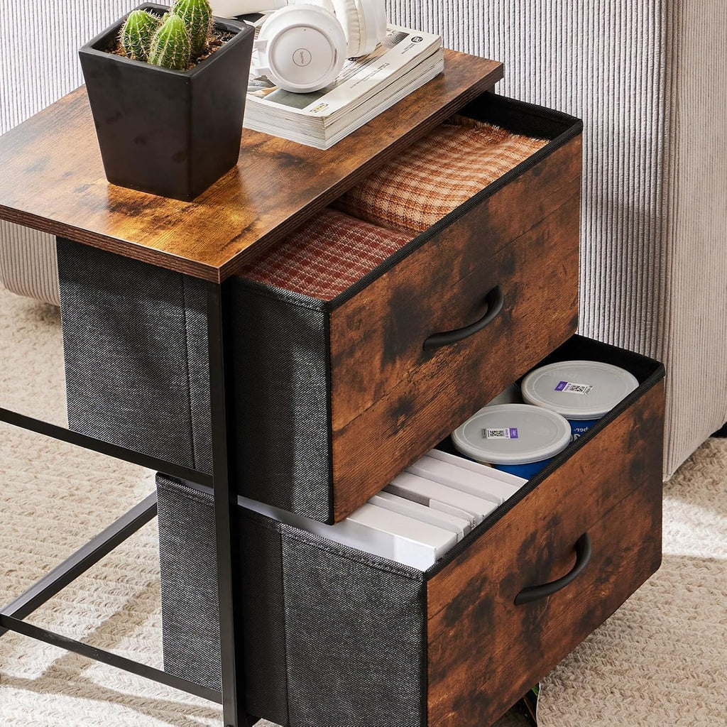 Elevon Nightstand with 2 Drawers, Bedside Table Small Dresser with Removable Fabric Bins, Night Stand, Bedside Furniture, End Table with Fabric Bins for Bedroom, Closet