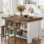 Tribesigns 55-Inch Kitchen Island with Seating and Storage, Farmhouse Wooden Stationary Island Table with Large Worktop & Leg Room, with Storage Shelves for Kitchen, Dining