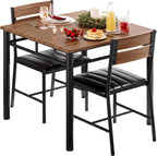 IRONCK Dining Table Set for 2, Small Kitchen Table with Upholstered Chairs for Kitchen & Dining Room, Compact Dining Set for Small Spaces, Walnut
